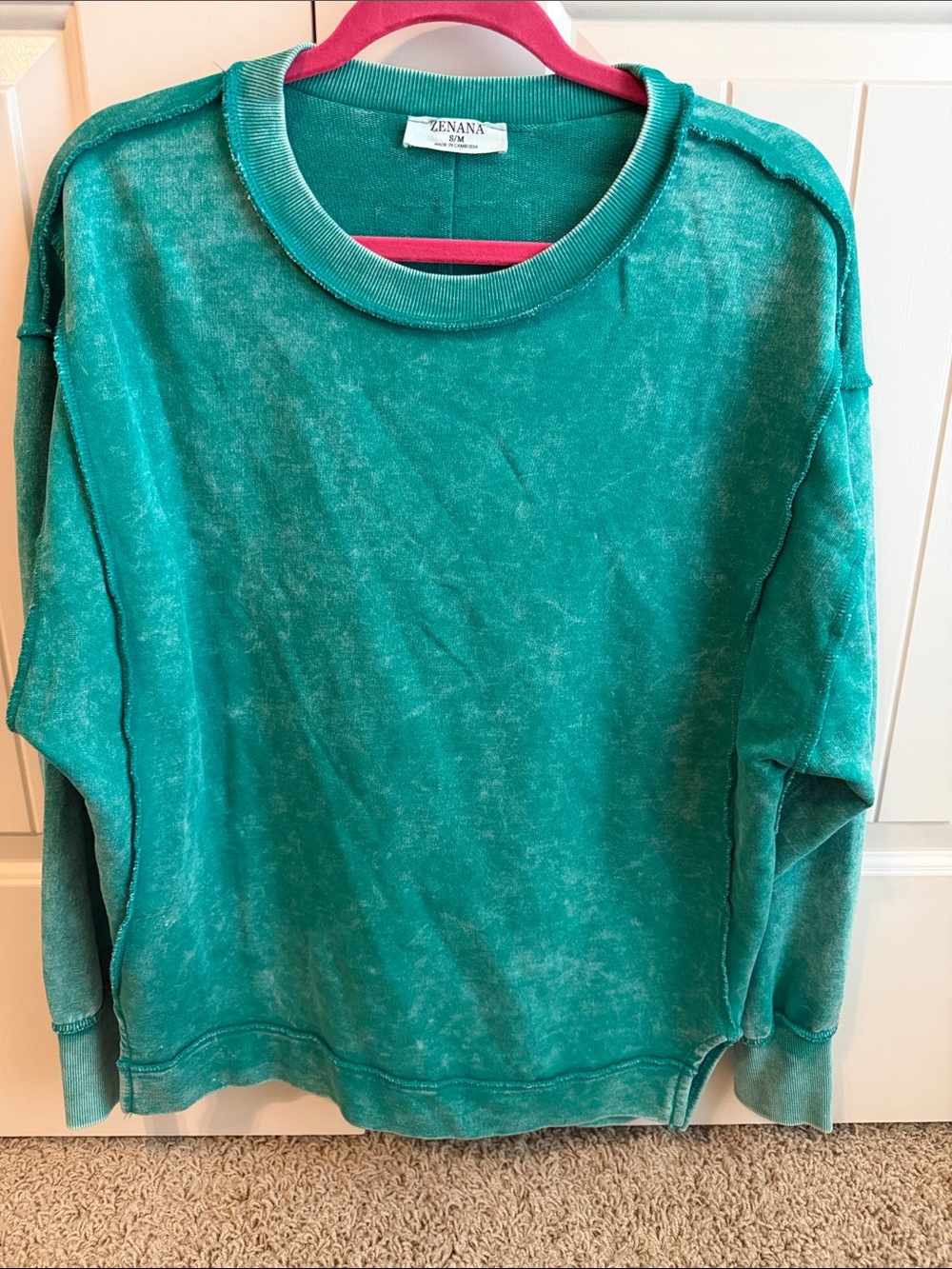 Zenana Outfitters Green Mineral-Wash Scoopneck Pullover